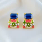 Zehra Earrings Blue & Peach (Yellow Gold) EAR001608