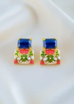Zehra Earrings Blue & Peach (Yellow Gold) EAR001608