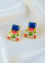 Zehra Earrings Blue & Peach (Yellow Gold) EAR001608 - Image 2