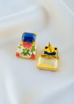Zehra Earrings Blue & Peach (Yellow Gold) EAR001608 - Image 3