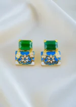 Zehra Earrings Green & Blue (Yellow Gold) EAR001604