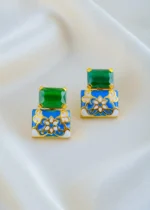 Zehra Earrings Green & Blue (Yellow Gold) EAR001604 - Image 2