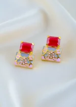 Zehra Earrings Red & Multi (Yellow Gold) EAR001606 - Image 3