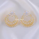 Zirconia Flower Web Hoops ( Yellow Gold) EAR002166