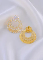Zirconia Flower Web Hoops ( Yellow Gold) EAR002166 - Image 3